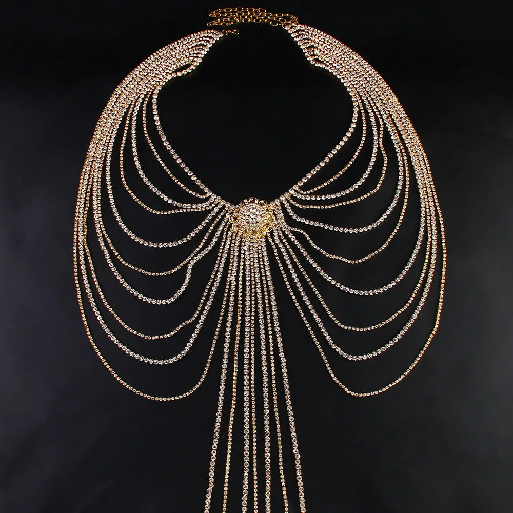 Layered Rhinestone Tassel Waist Chain