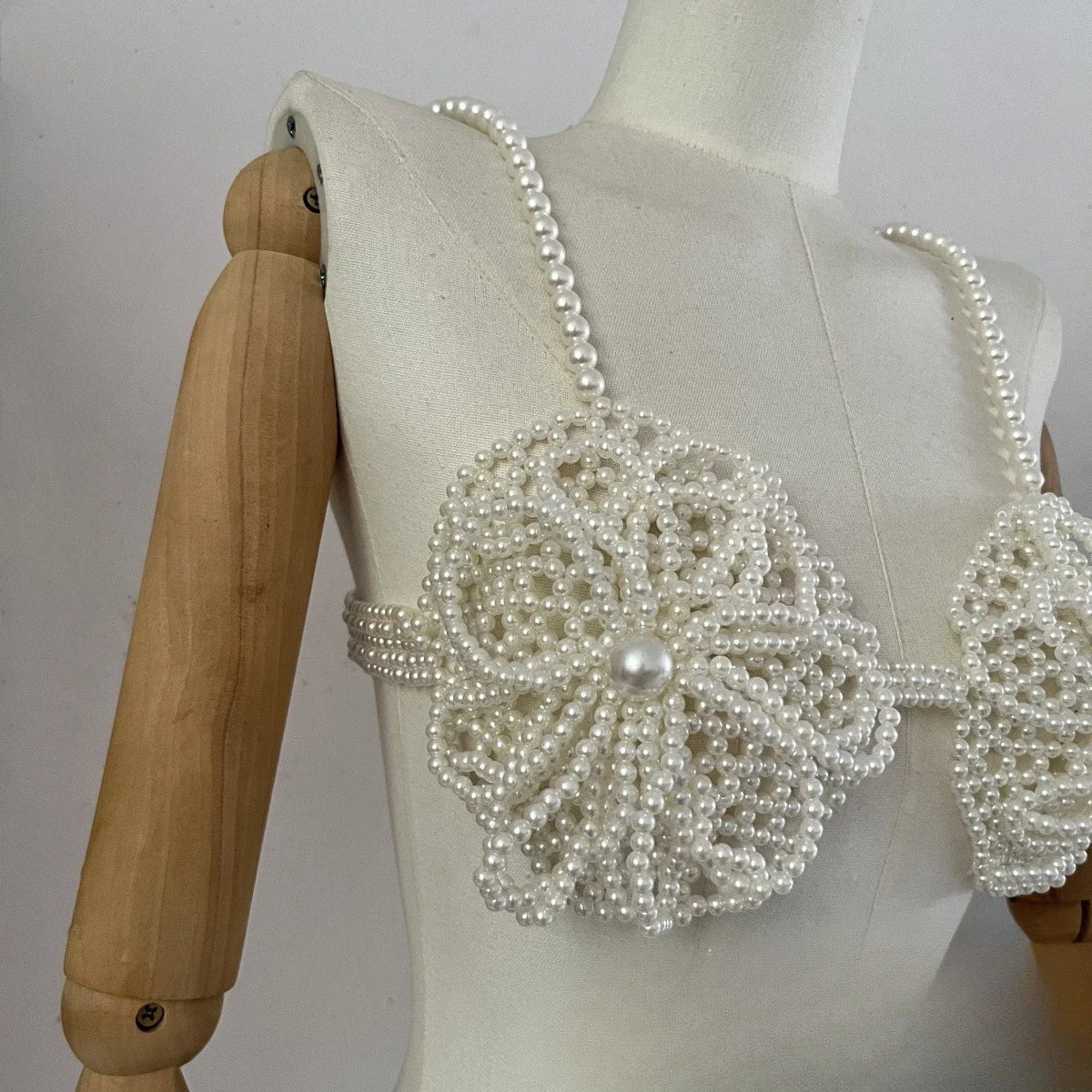 Pearl-Look Flower Beaded Bra Top