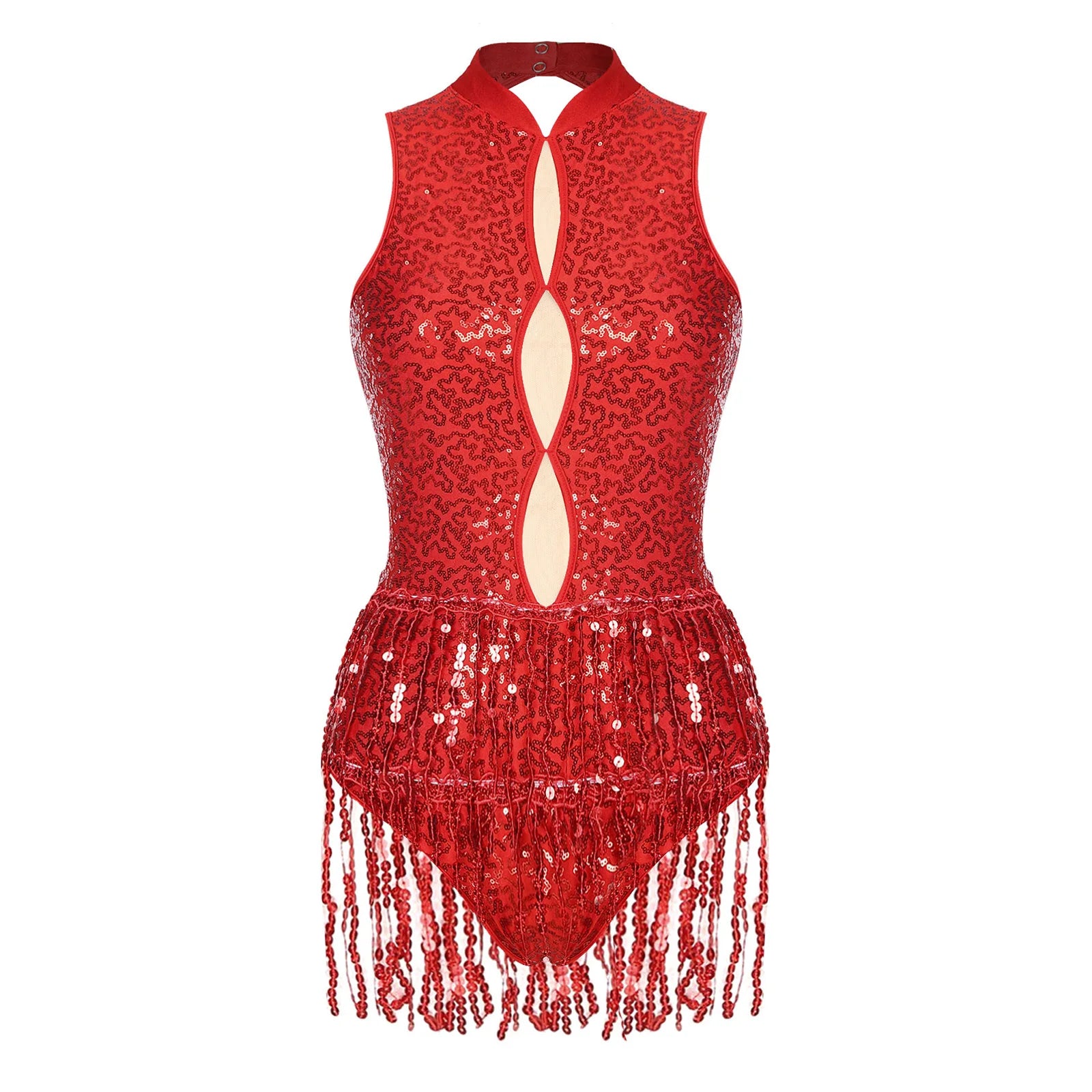 Glitter Sequin Fringe Latin Dance Leotard & Backless Performance Bodysuit