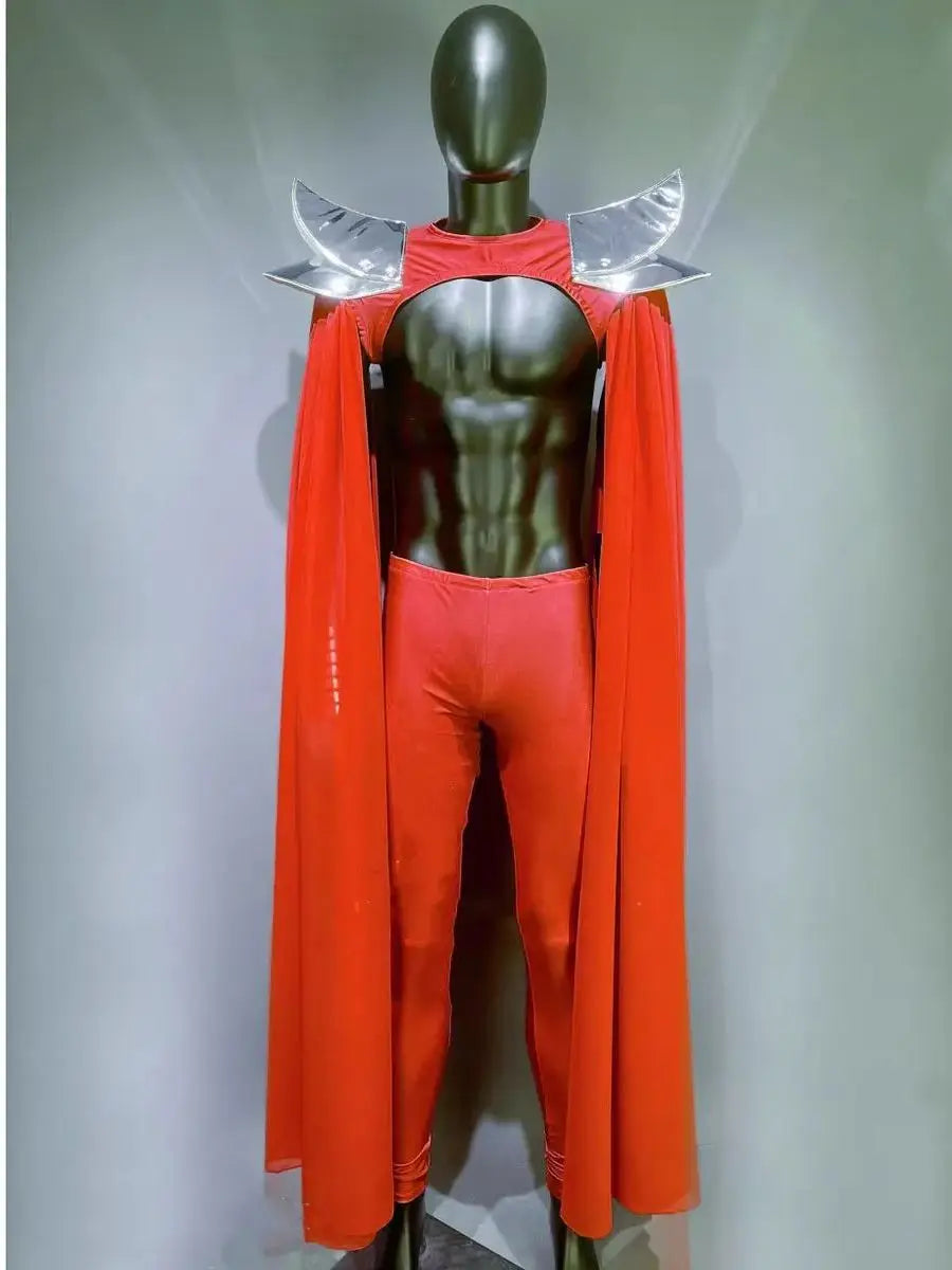 Futuristic Wing Shoulder Bodysuit & Trailing Cape Dance Performance Costume Set