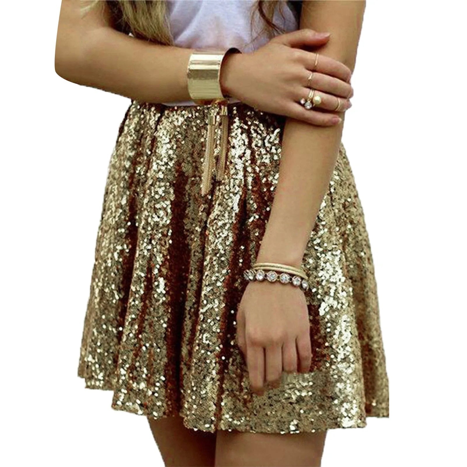 Sequin High Waist Pleated A-Line Skirt