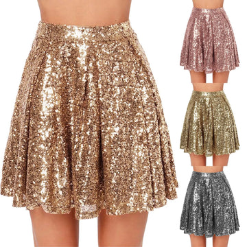 Sequin High Waist Pleated A-Line Skirt