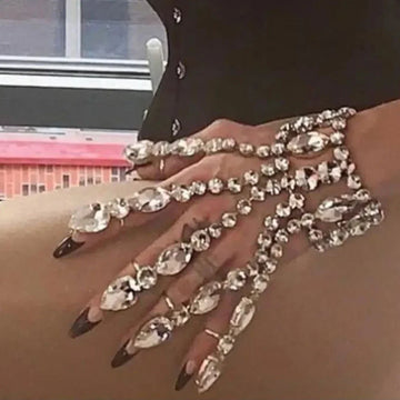 Sparkly Glass Crystal Five-Finger Bracelet Hand Harness Stage Performance Jewelry