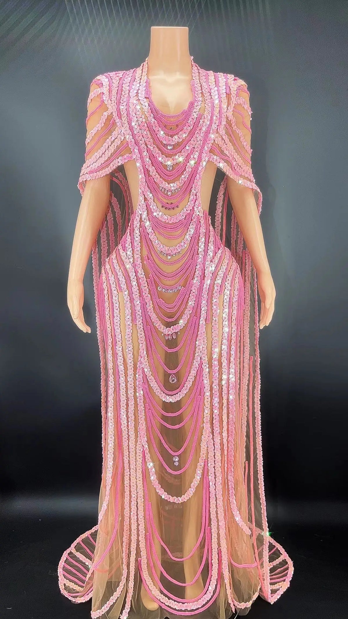 Women's Latin Dance Gown with Rhinestone Appliqué, Long Prom & Stage Dress