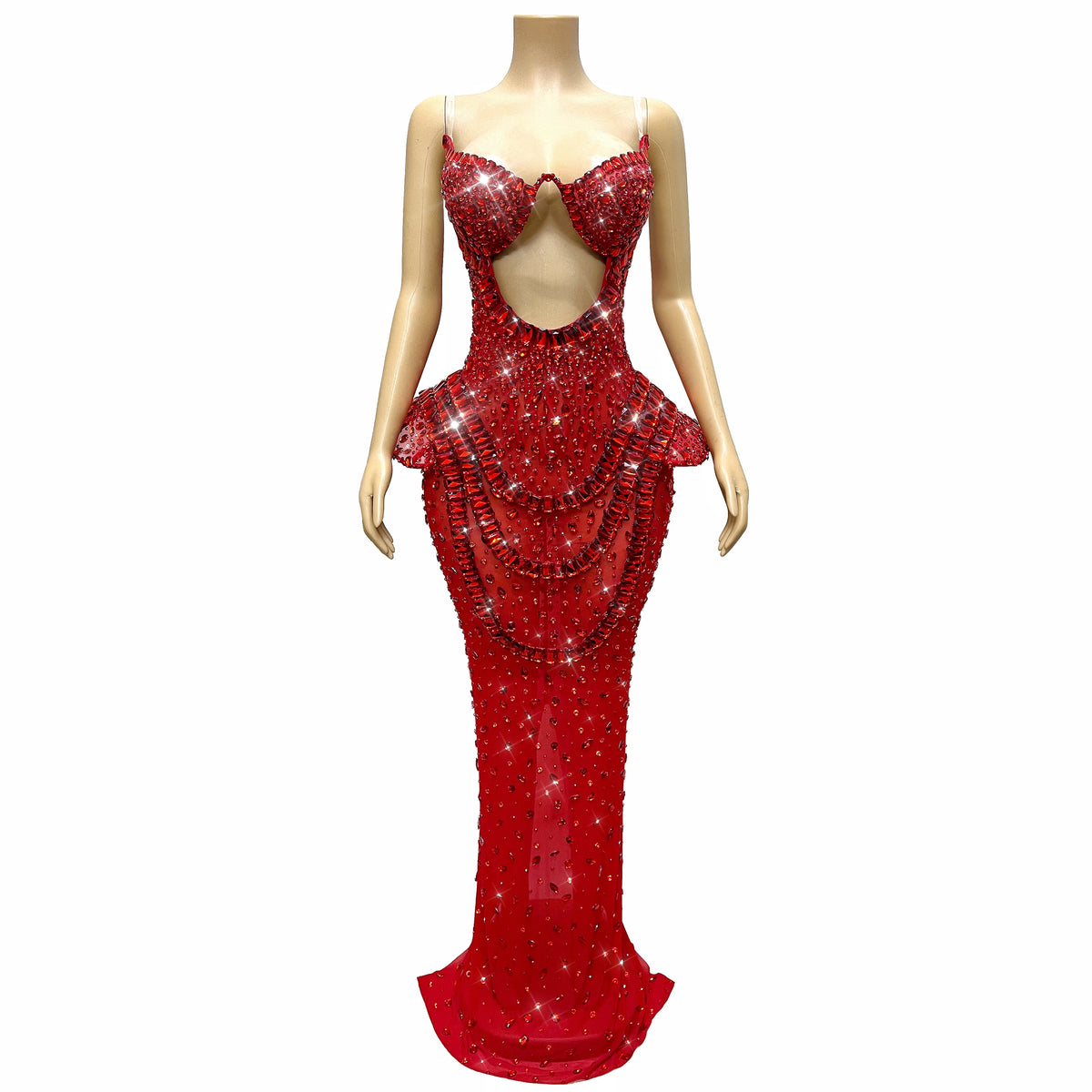 Vintage-Inspired Heavy Rhinestone Mesh Evening Prom Dress