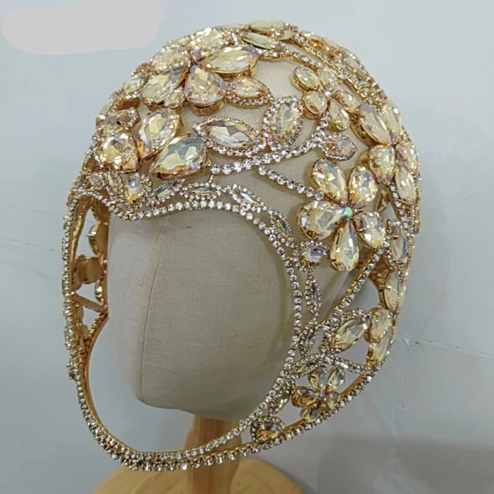 Oversized Crystal Gemstone Helmet Headpiece Fashion Show Stage Jewelry