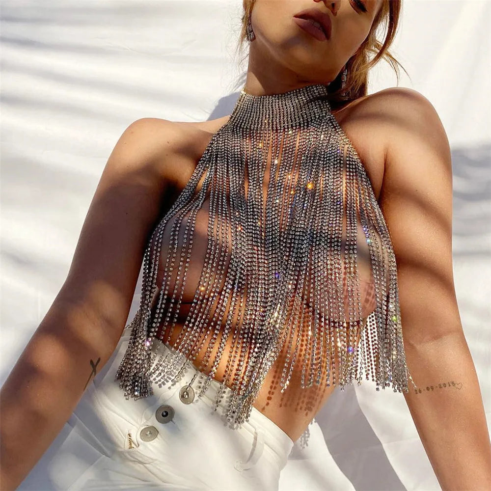 Crystal Tassel Chest Bra Chain