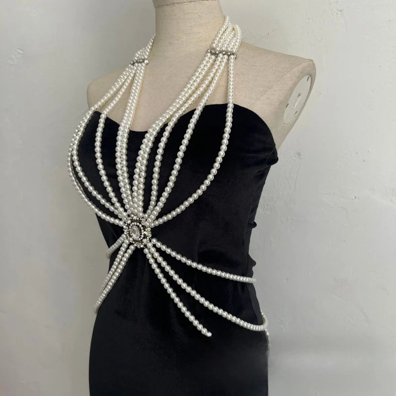 Pearl-Look Beaded Bra Body Chain