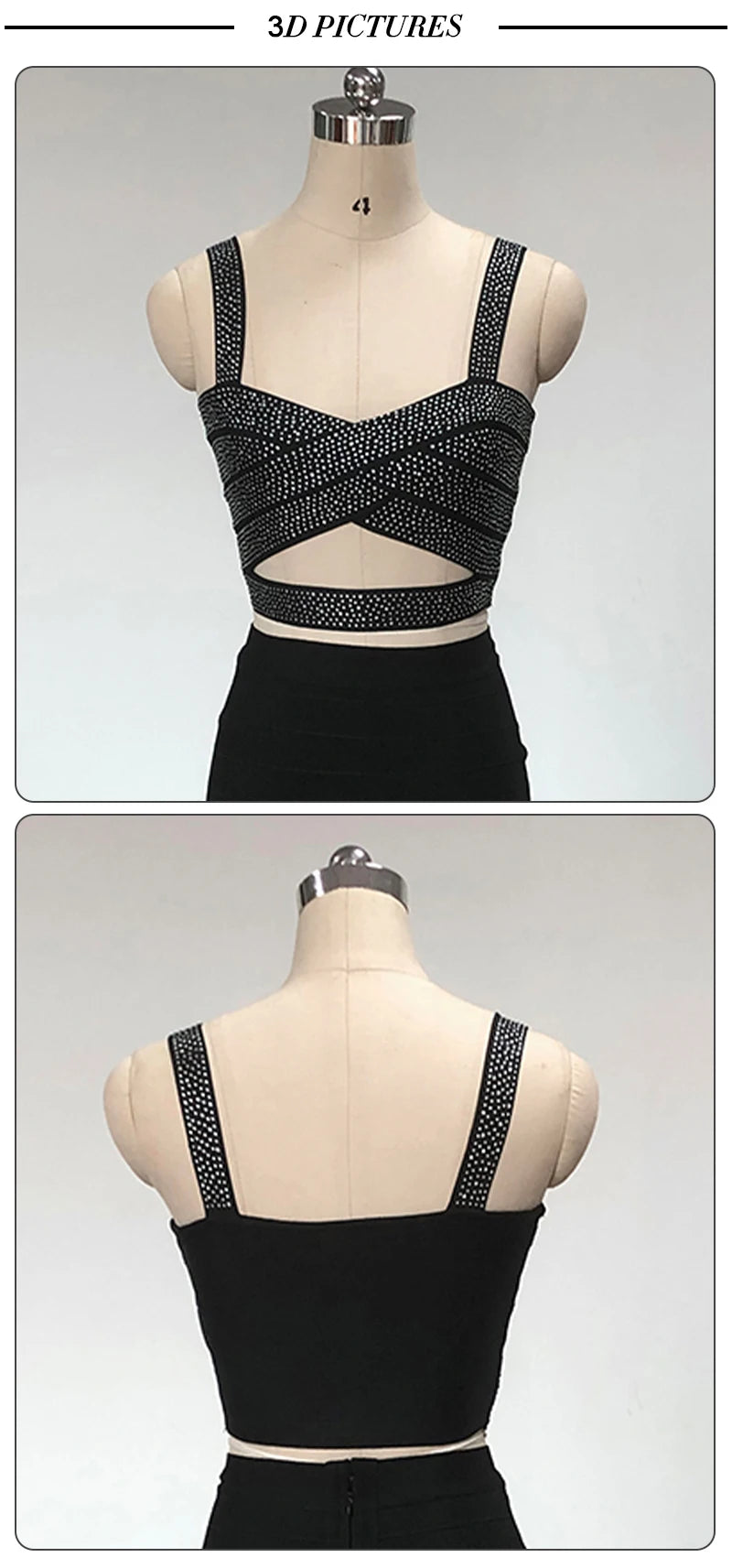 Black Crystal Strap Cutout Crop Top