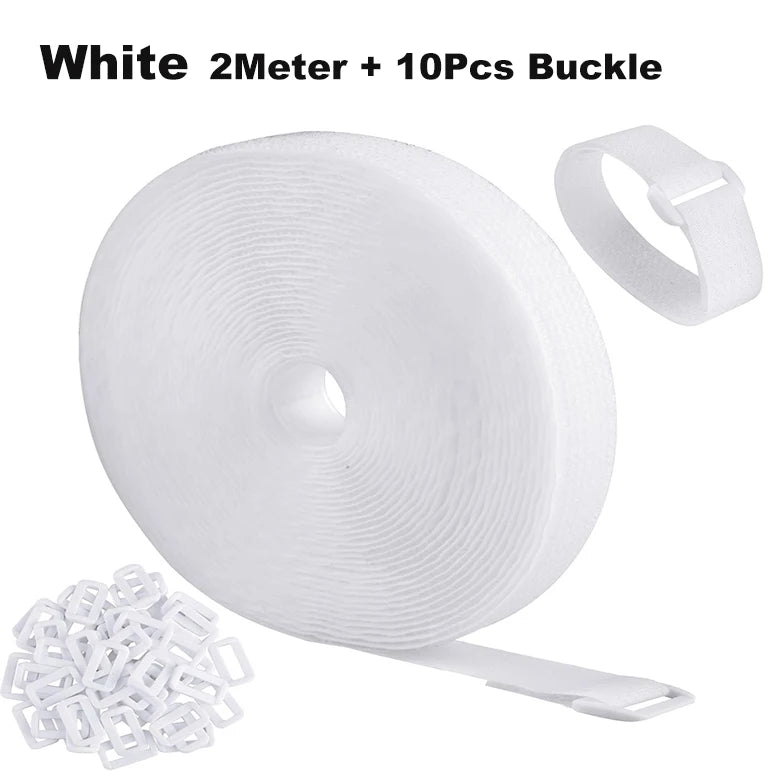 Reusable Cut-to-Length Cable Ties Adjustable Nylon Hook and Loop Straps with Buckles