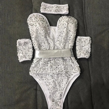 The Stardust Lumina Bodysuit – Silver Sequin Gogo & Pole Dance Costume