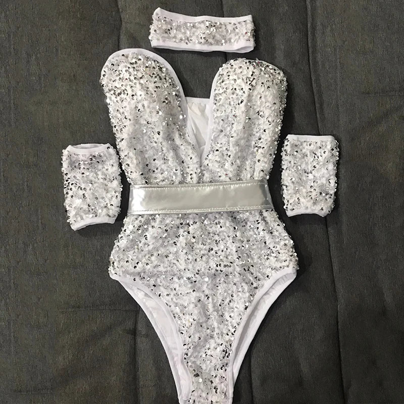 The Stardust Lumina Bodysuit – Silver Sequin Gogo & Pole Dance Costume