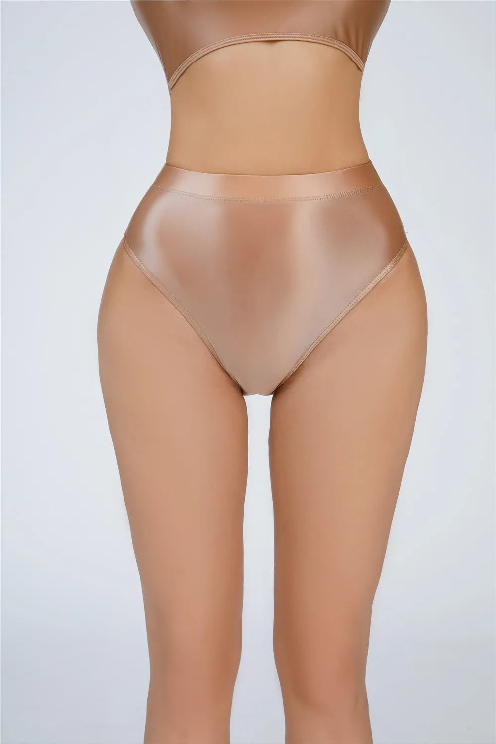 High-Waist Oil Glossy Sheer G-String Thong Satin Smooth Seamless Briefs