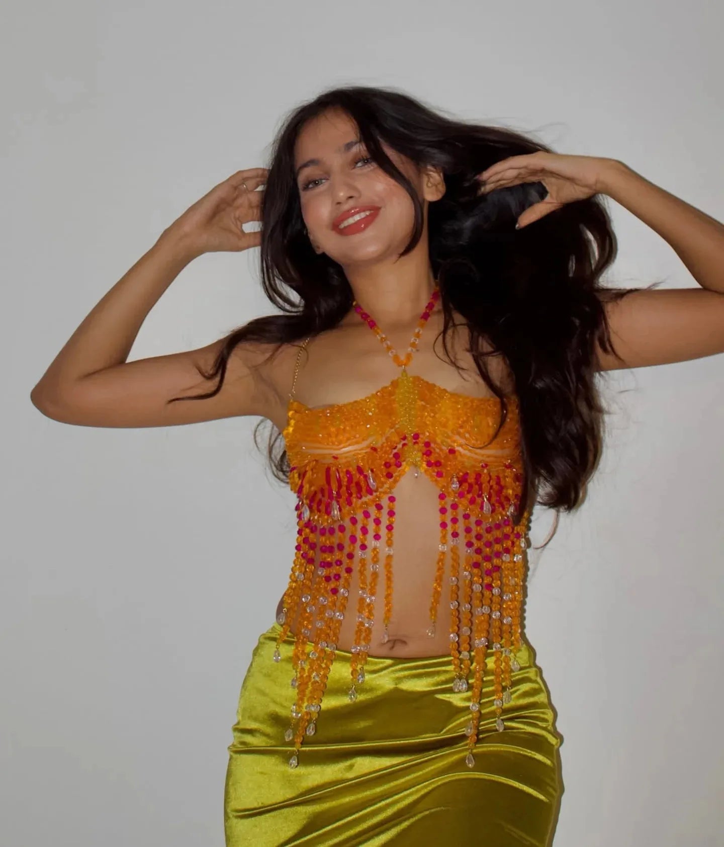 Handmade Multilayer Beaded Bra Chain & Vibrant Sunset Chest Harness