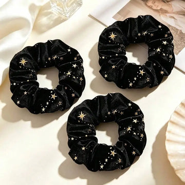 Vintage-Inspired Velvet Gold Star Hair Scrunchies 6-Piece Set