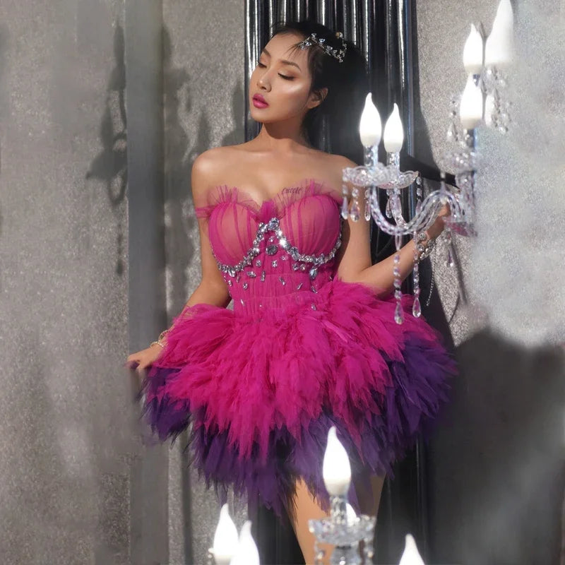 Pink & Purple Rhinestone Lace Tutu Dress
