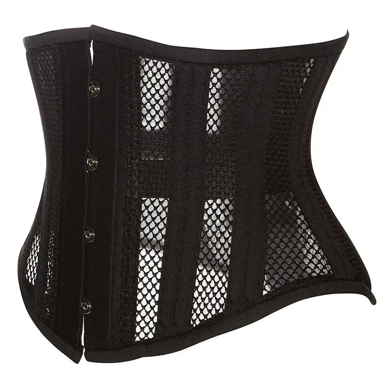 Steel Boned Mesh Short Torso Waspie Corset & Breathable Waist Cincher