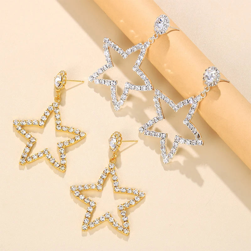 Large Star Rhinestone Drop Earrings
