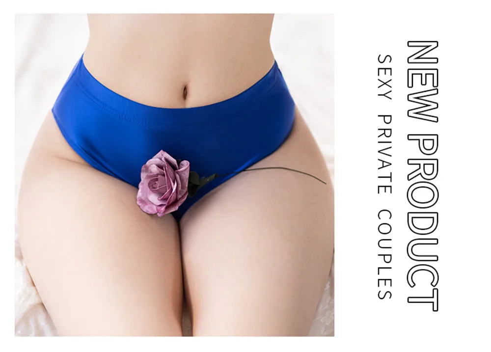 Sexy Smooth Shiny High Waist G-string Sheer See Through Brief Candy Color Elastic T-Back Oil Thong UnderWear Erotic Lingerie