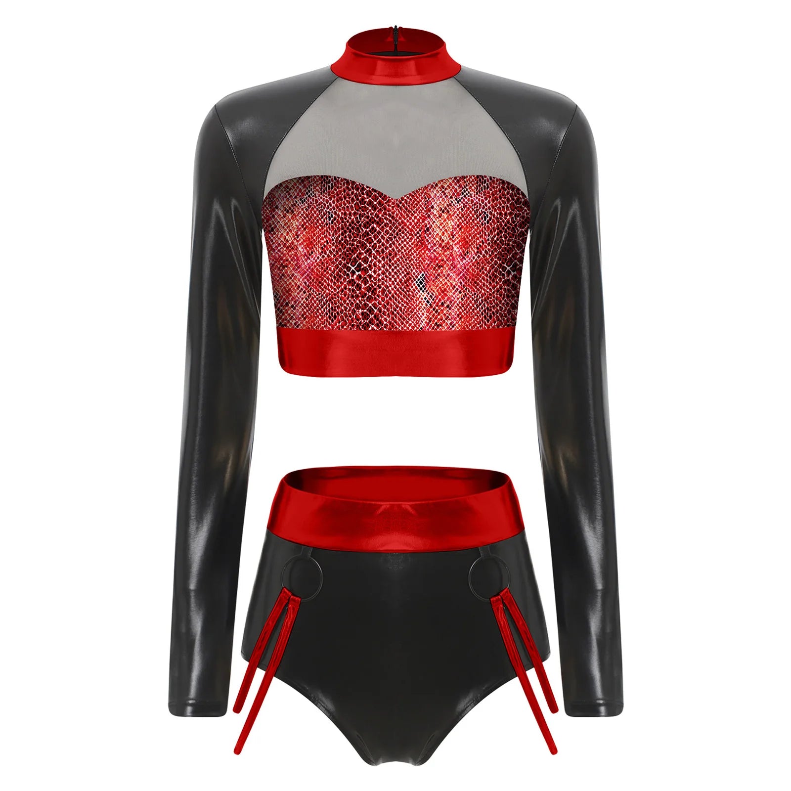 Fishnet Mesh & Metallic 2-Piece Bodysuit & Shorts Rave Costume Set