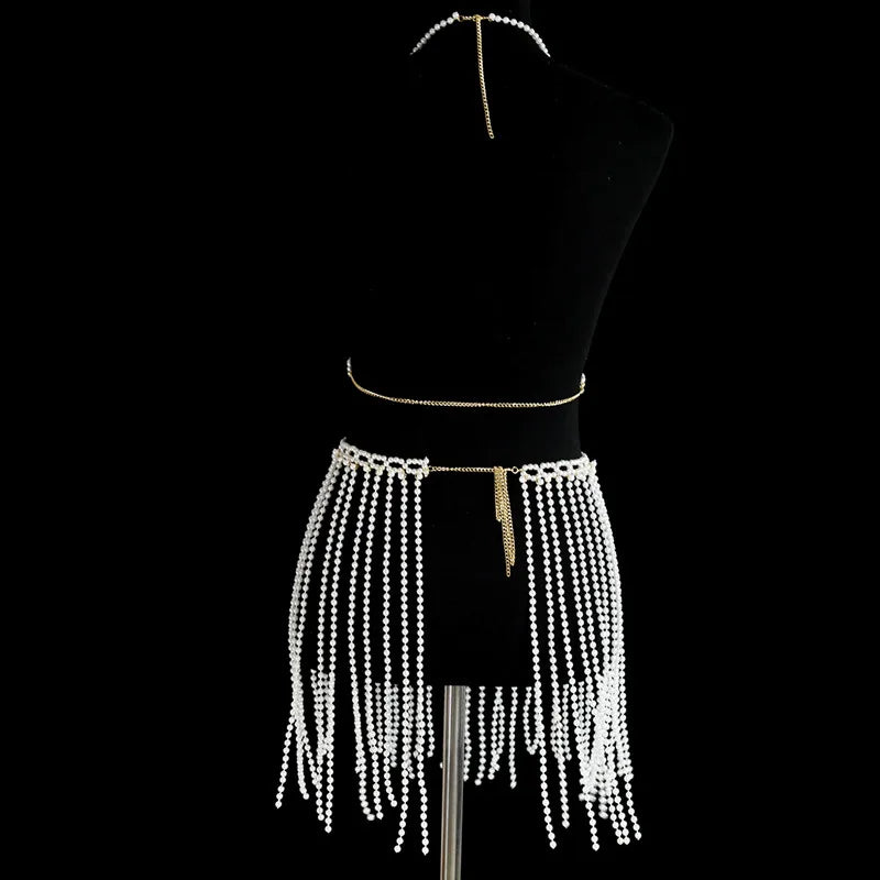 Simulated Pearl Bra & Skirt Body Jewelry