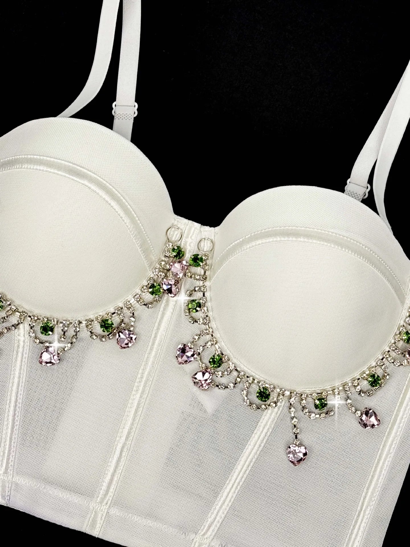 Mesh Bustier Corset Crop Top Diamond Embroidery Tassel Evening Party Bralette