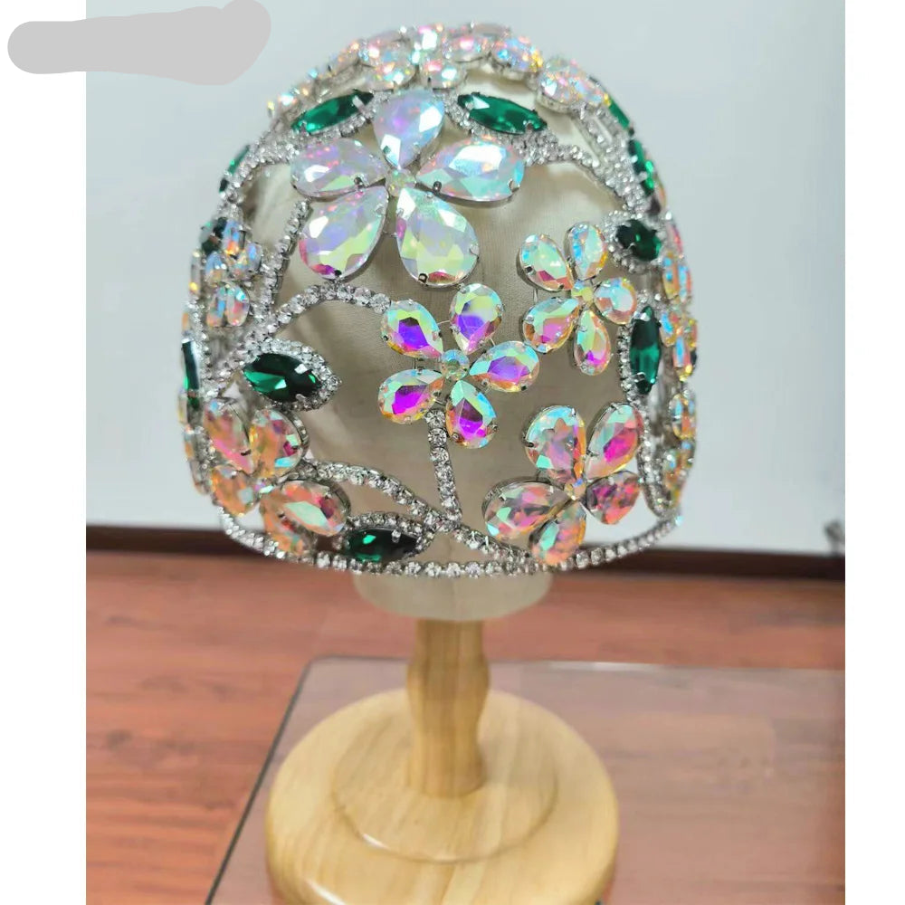 Oversized Crystal Gemstone Helmet Headpiece Fashion Show Stage Jewelry