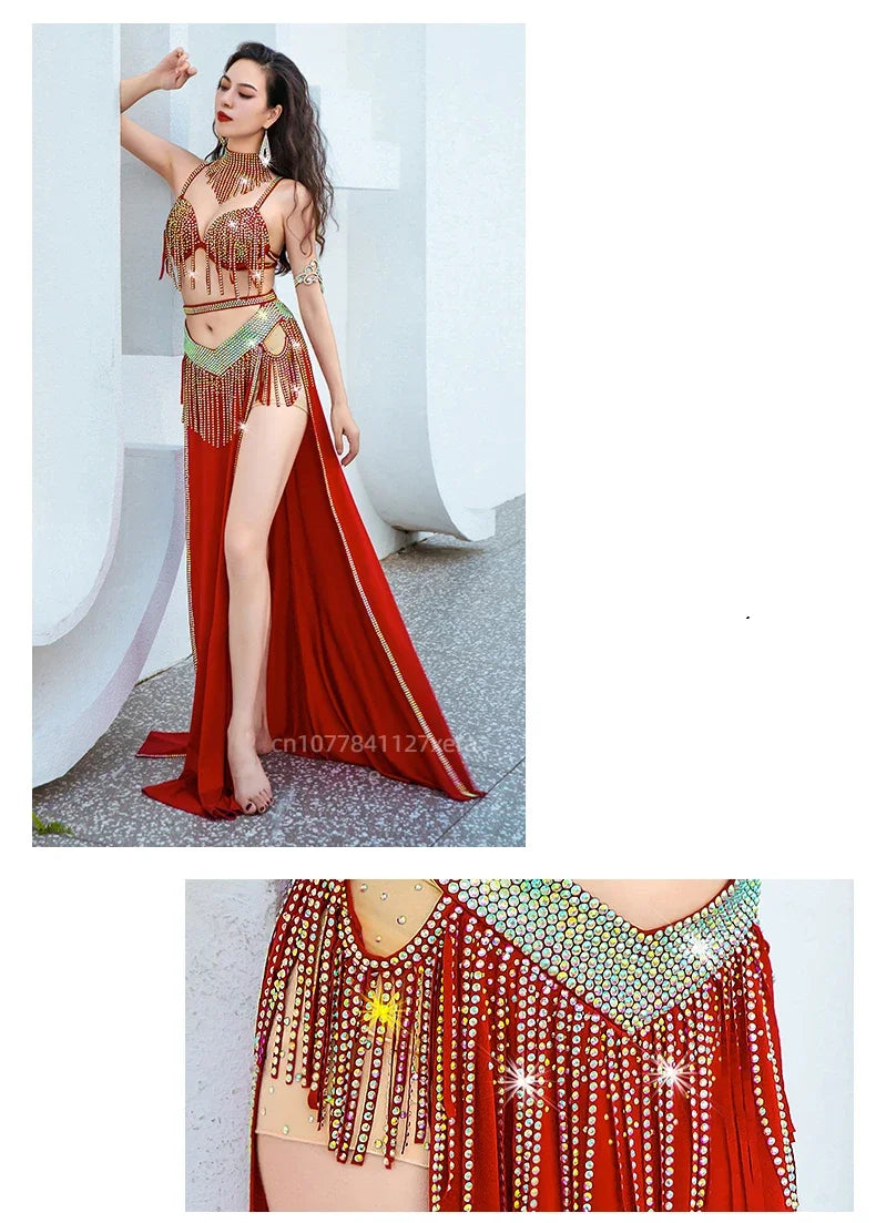Dynamic Tassel Sequin Belly Dance Competition Costume & Event Performance Set