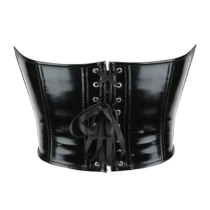 Shiny PVC PU Leather Bustier Corset Crop Top Body Shaper Vest