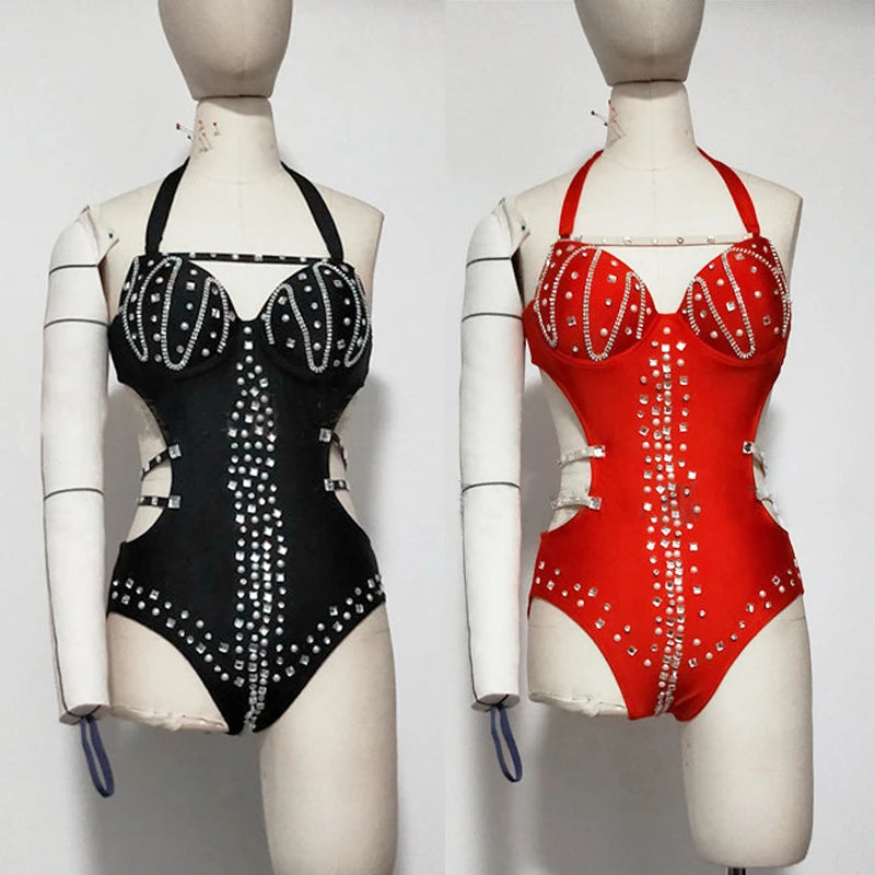 Backless Rhinestone Performance Bodysuit