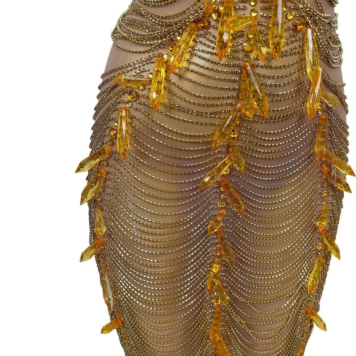 Women's Gold Rhinestone Deep V-Neck Evening Gown | Sparkly Sheath Mesh Floor-Length Dress for Party & Dance