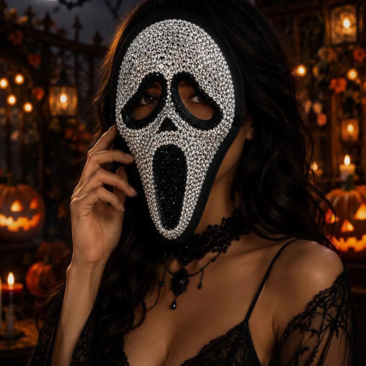 Rhinestone Halloween Horror Mask Glitter Scream Skull Clown Full Face Mask