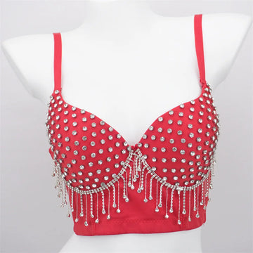 Sparkly Rhinestone Corset Tank Top Showgirl Stage Performance Bra Bustier
