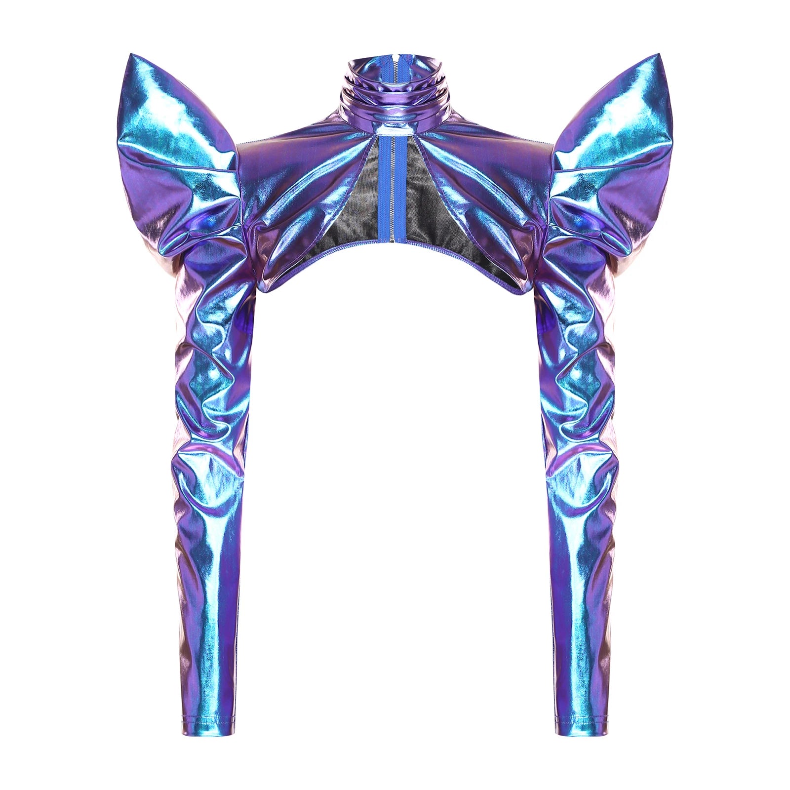 Metallic Shoulder Armor Shrug Crop Top & Sleeves Futuristic Pauldron Stage Costume