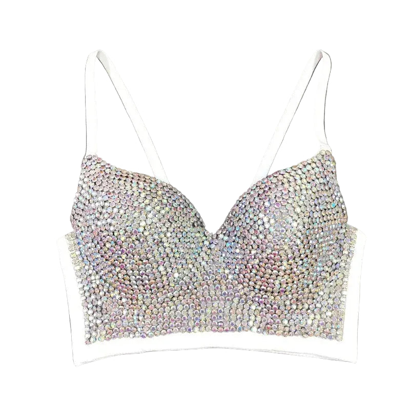 Colored Rhinestone Longline Costume Bra