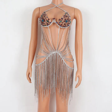 One-Piece Crystal Fringe Chain Dress