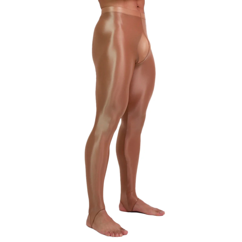 Men's Slim Tights Pencil Pants Stain Smooth  Oil Glossy Shiny Elastic Yoga Leggings Sheer See Through Full Pants Plus Size