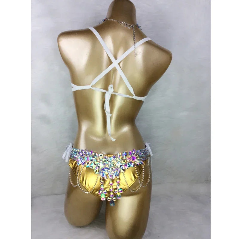 Dazzling Samba Carnival Rhinestone Bikini Set & Belly Dance Stage Costume