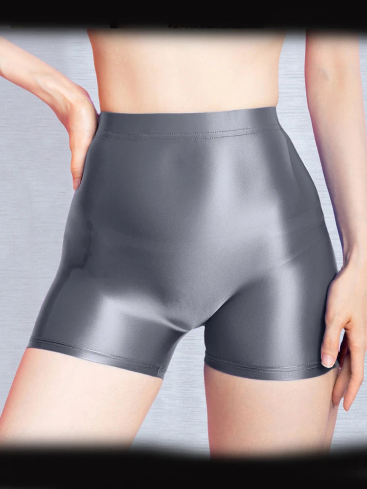 Seamless Oil Glossy High-Stretch Boyshorts Satin Sheer Safety Shorts
