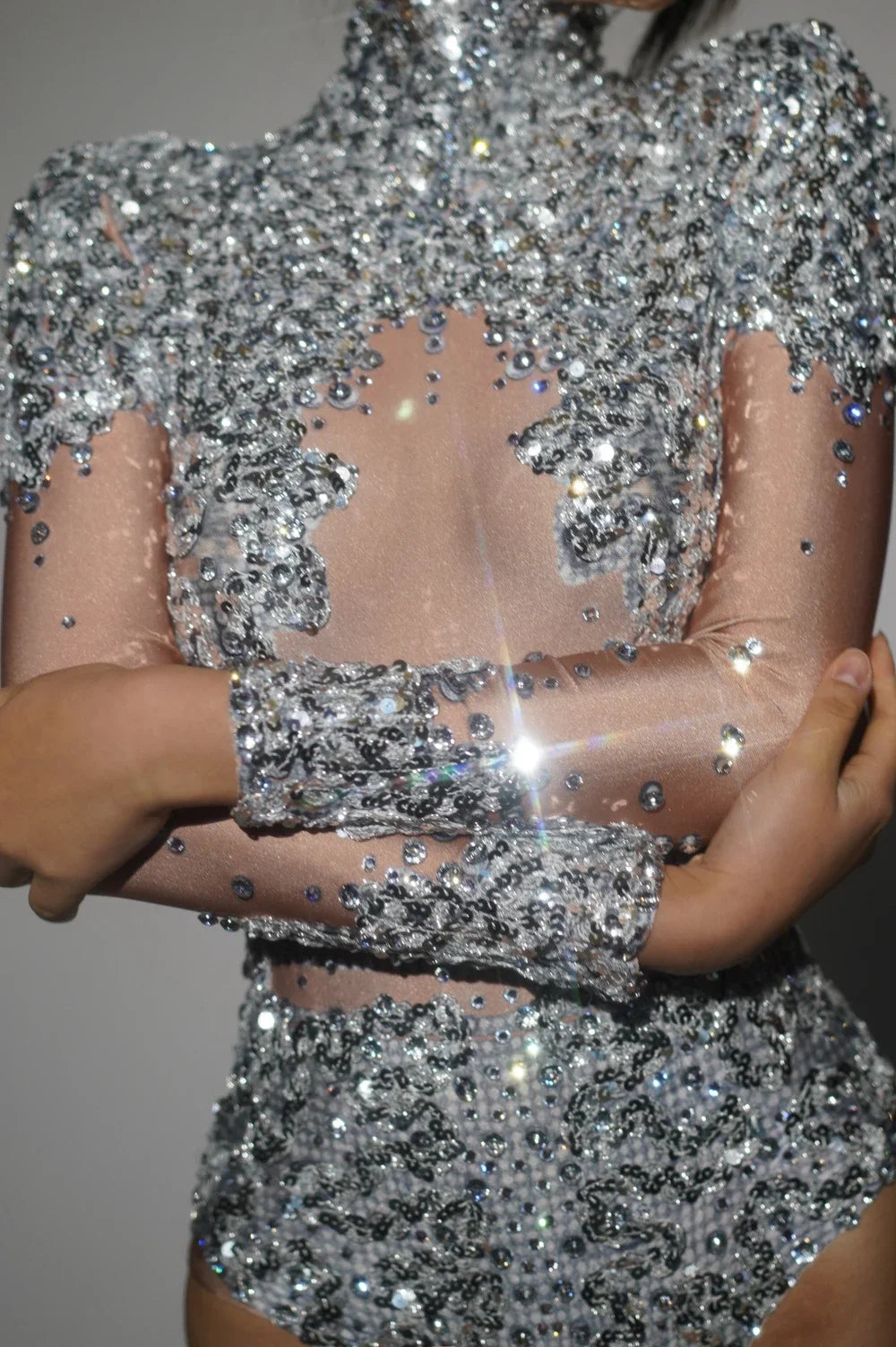 Sparkly Rhinestone & Sequin Stretchy Leotard Stage Performance Costume