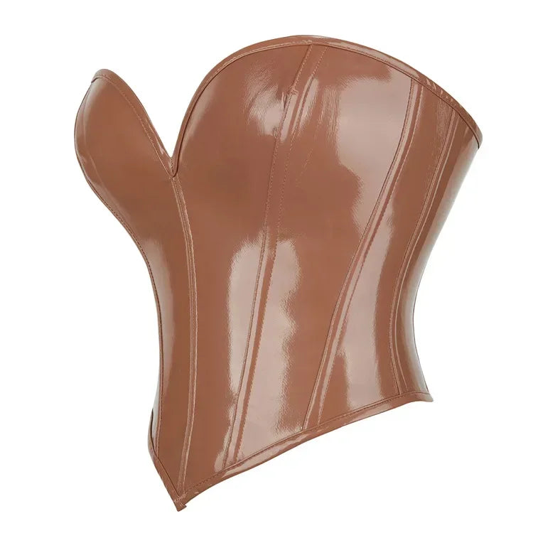 Shiny PVC PU Leather Bustier Corset Crop Top Body Shaper Vest