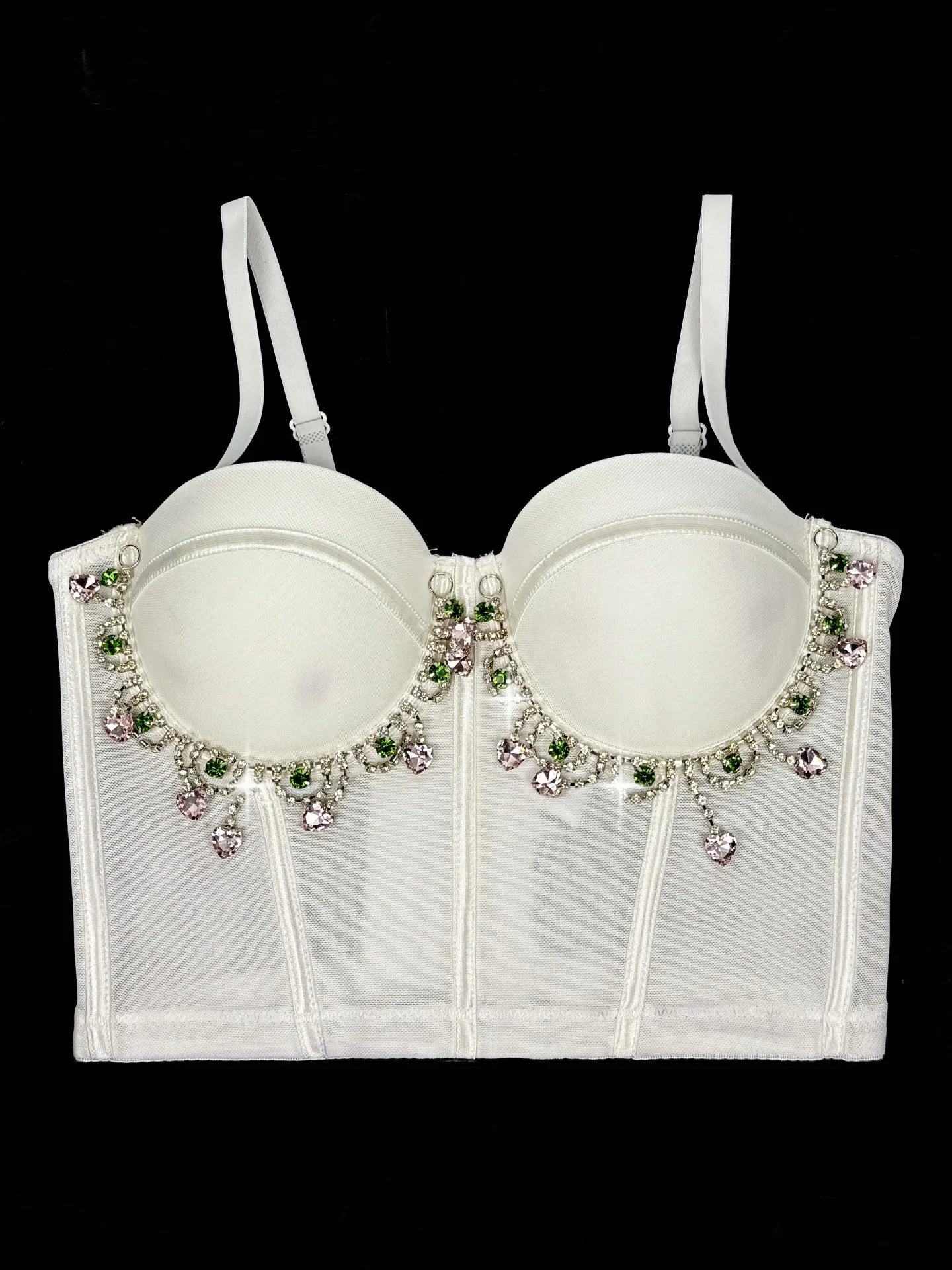 Mesh Bustier Corset Crop Top Diamond Embroidery Tassel Evening Party Bralette