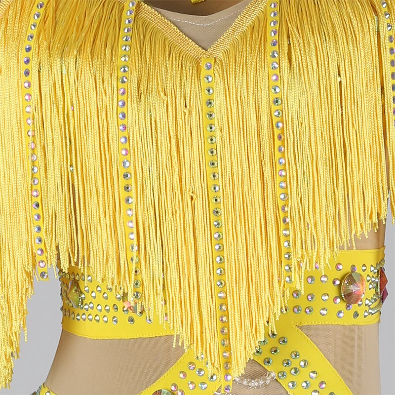 Professional Latin Dance Competition Dress & Tassel Fringe Performance Outfit