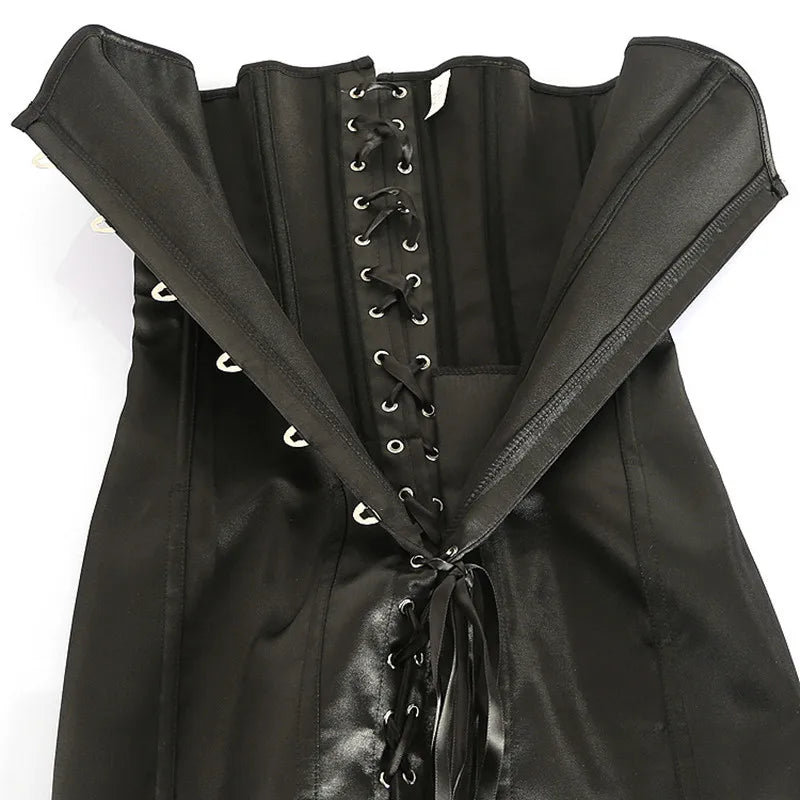 Steampunk PU Leather Overbust Corset Dress & Long Torso Waist Trainer