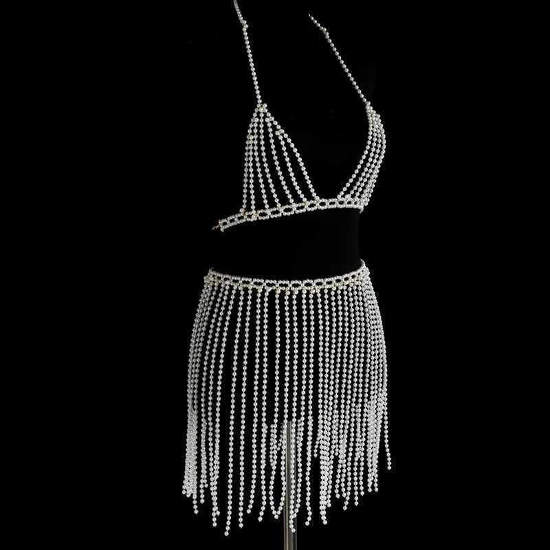 Simulated Pearl Bra & Skirt Body Jewelry