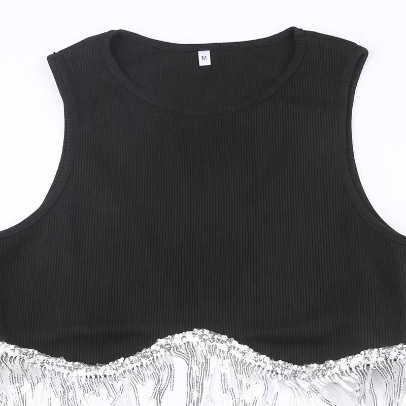 Shiny Fringe Performance Top & Shorts Set