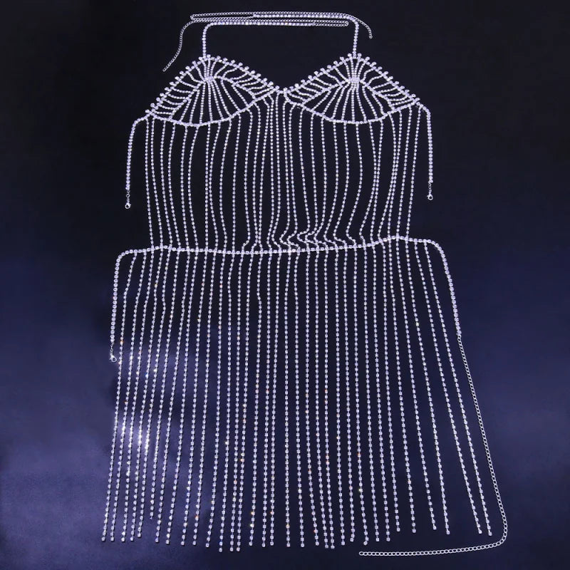 Long Rhinestone Tassel Chain Skirt