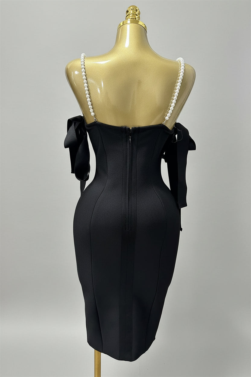 Luxury Pearl Strap Rhinestone Bustier Bandage Mini Dress & Cocktail Party Bodycon