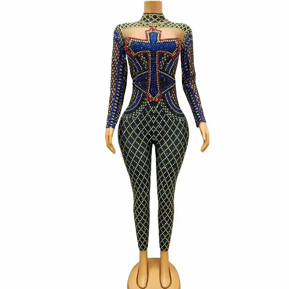 Women's Rhinestone Sparkly Jumpsuit | Sexy Stage Costume for Prom, Club, Birthday & Festival