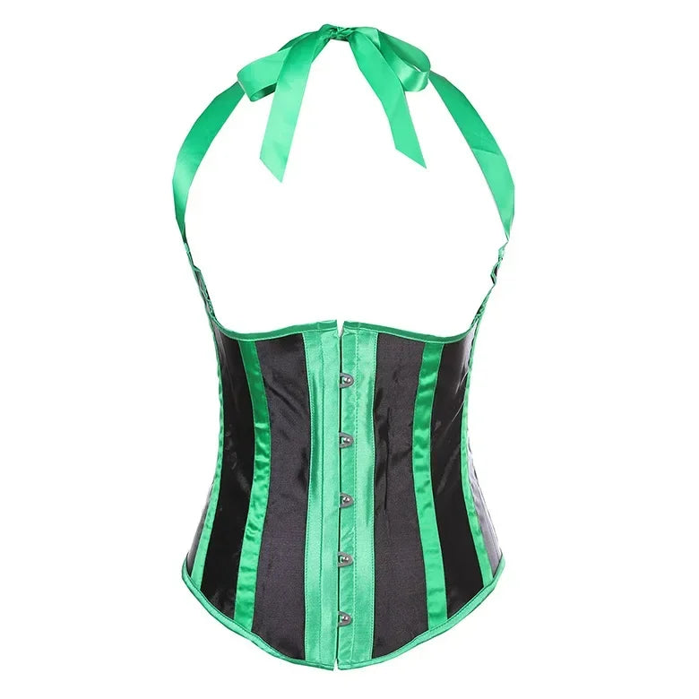 Gothic Striped Satin Halter Underbust Corset Vest 12 Spiral Steel Bones Bustier